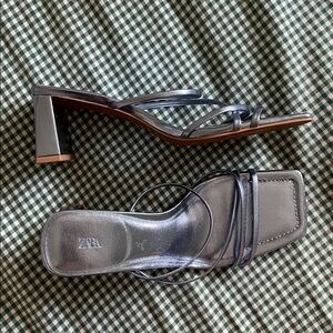 Zara Women's Metallic Blue Strappy Heels